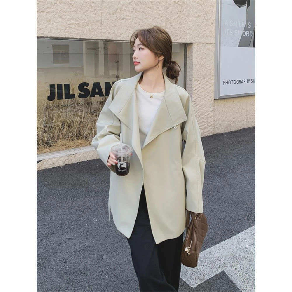 英伦风韩版休闲浅卡其风衣外套女春秋2025新款收腰显瘦高级感大衣