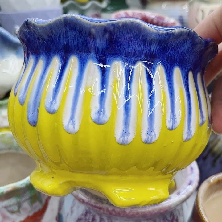 多肉绿植陶瓷花盆9.9包邮，有孔