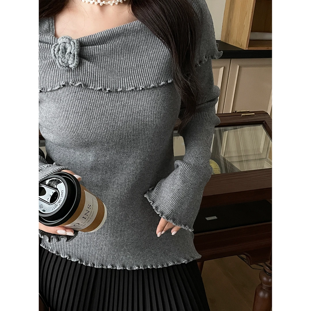 秋季女装新款法式独特精致上衣大码胖mm高级感显瘦喇叭长袖针织衫