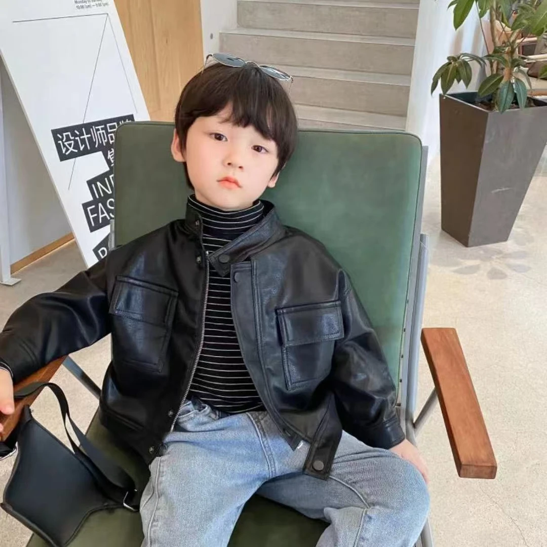 8810儿童软皮衣春秋新款男童皮夹克机车上衣休闲帅气外套