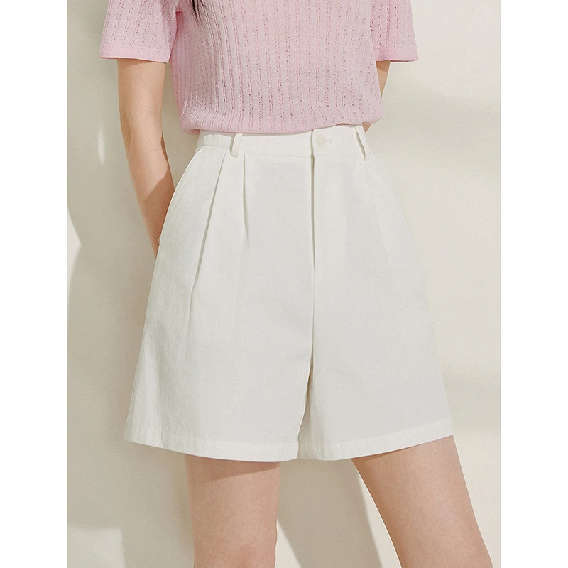 【双12提前购】茵曼夏季纯棉高腰休闲显瘦短裤通勤宽松阔腿a字裤