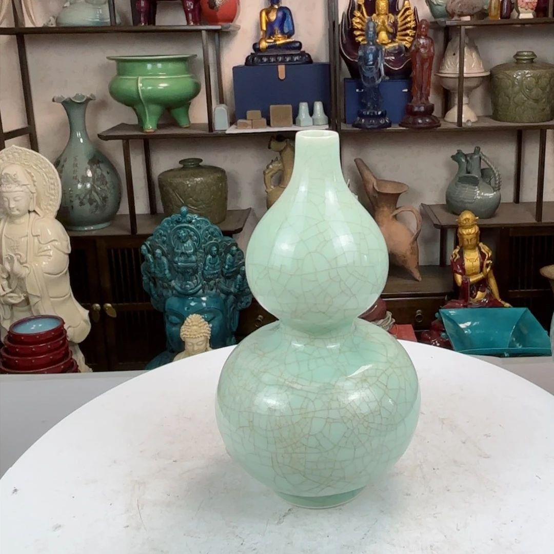 摆件汝窑粉青釉葫芦瓶