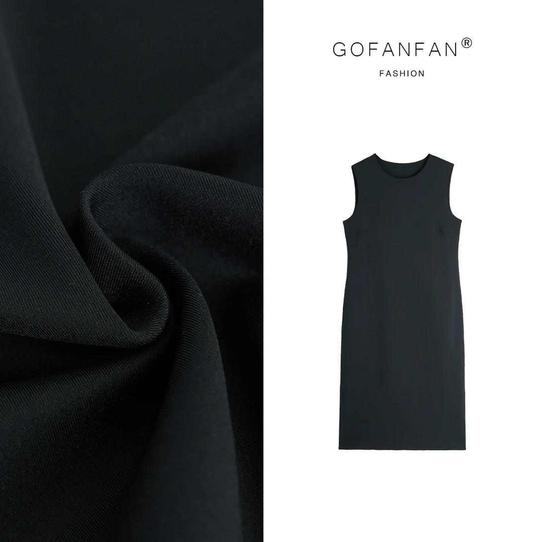 GFF STUFIO【挚爱】时髦高级感显瘦裙子圆领纯色夏季休闲黑色连衣裙