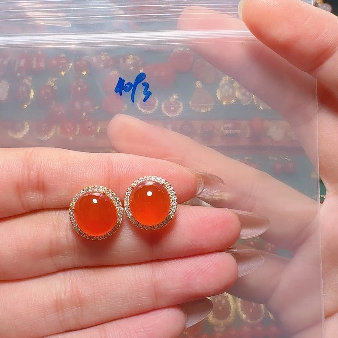 南红玛瑙银S925镶嵌耳饰