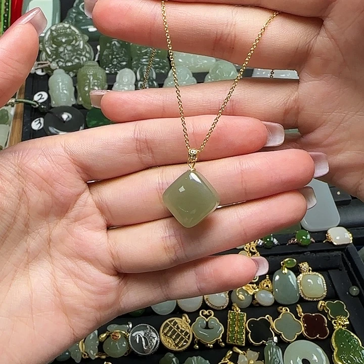 颈饰银S925镶嵌和田玉送链子送绳