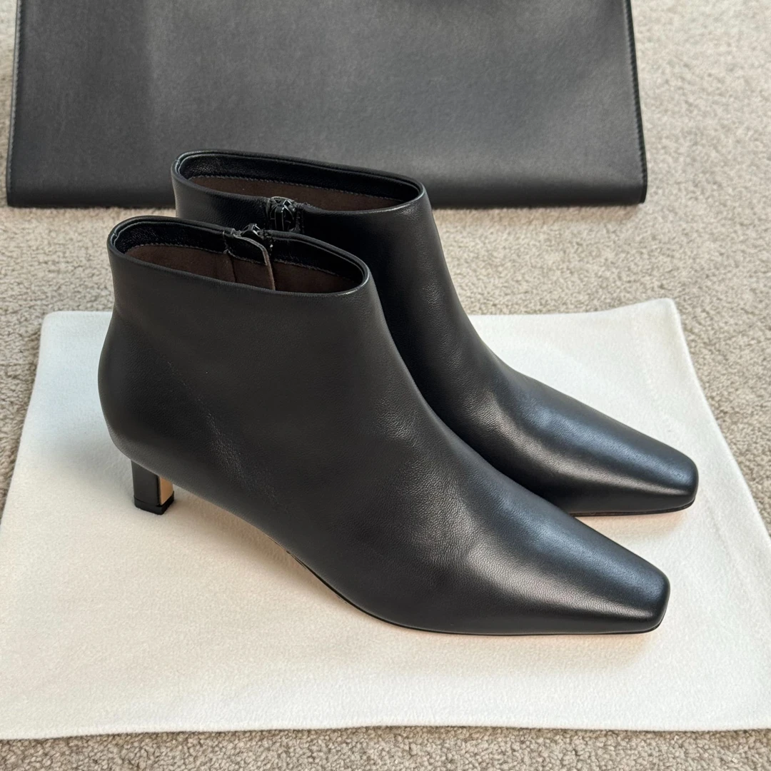 【意大利真皮底】row风极简方头小踝靴真皮短靴WUT0111