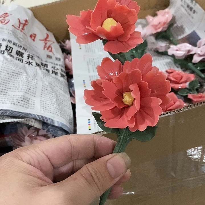瓷片纯手工陶瓷花摆件瑕