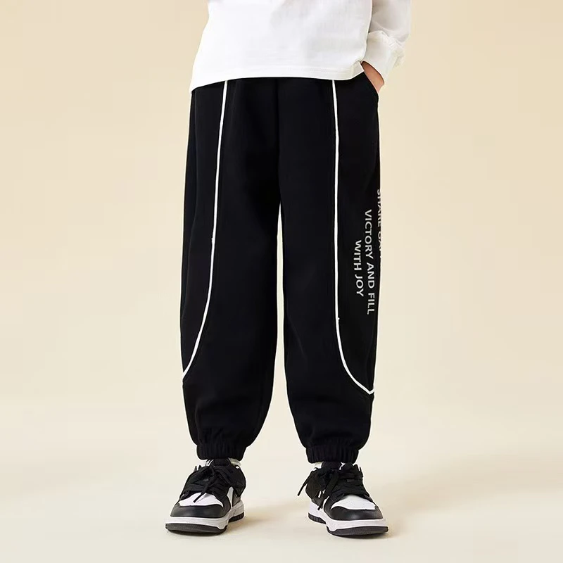 【编号R562】GK4114-01-儿童白条束脚卫裤黑色-GMF