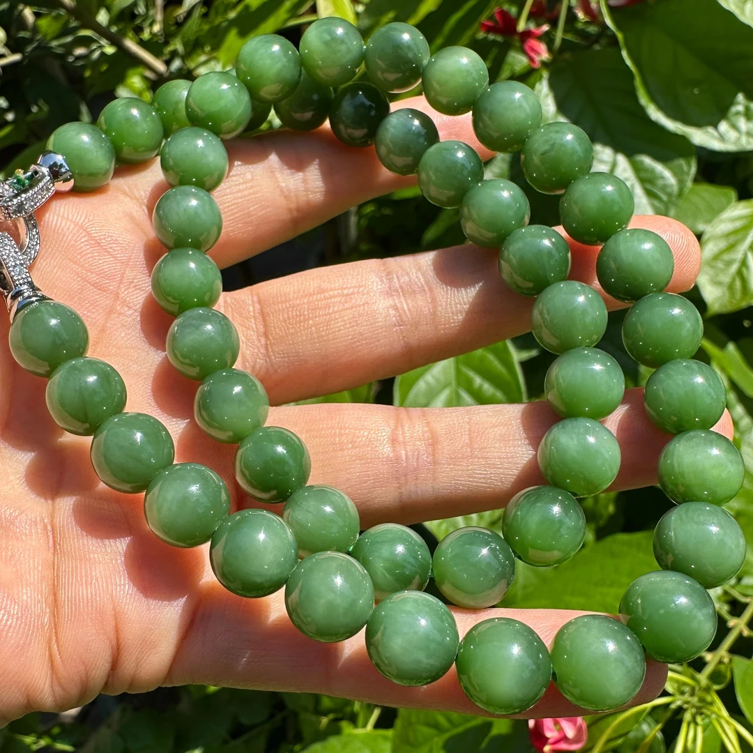 俄七和田玉碧玉荧光猫眼项链卡10