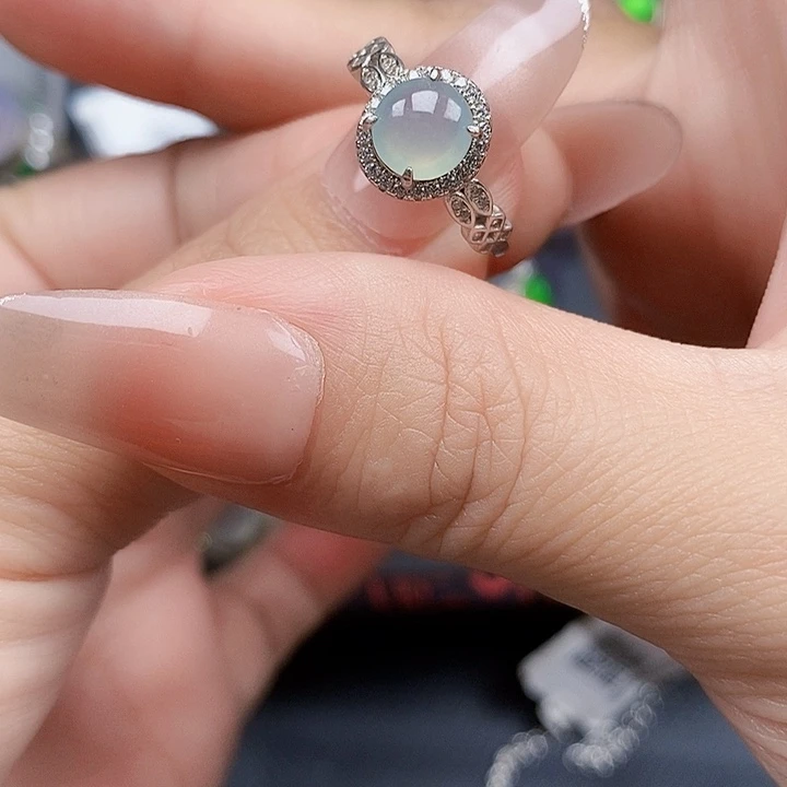 翡翠银S925镶嵌戒指缅甸翡翠