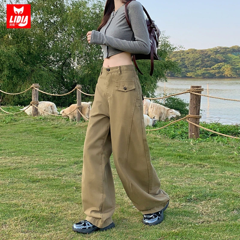 拿铁高腰阔腿弯刀牛仔裤女夏季新款宽松垂感直筒显瘦工装休闲裤子