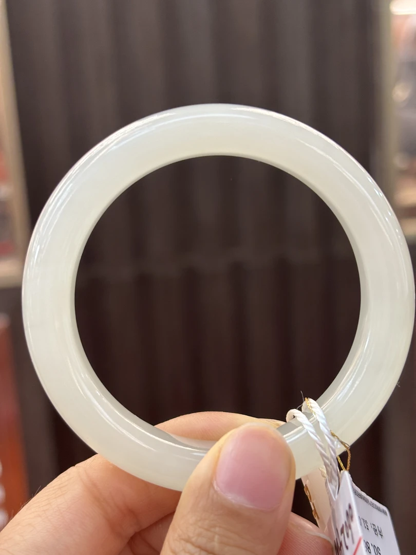 06024WT 和田玉青海料羊脂白手镯53圈口50.86g