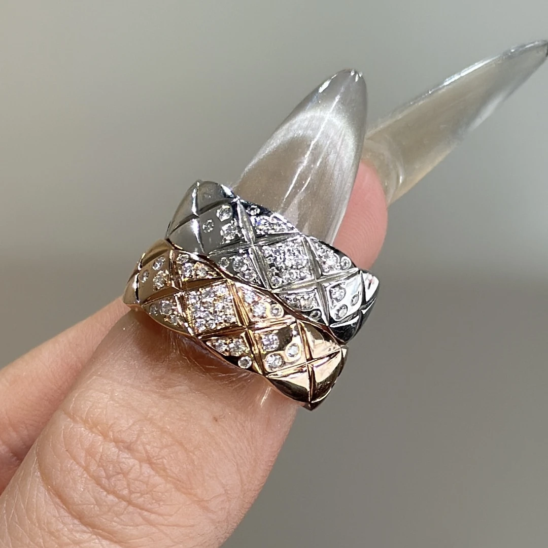 【隐奢】 18k镶嵌满钻菱格戒指*宽版