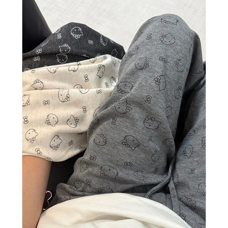 哈喽kitty裤子女秋冬新款遛弯裤休闲裤直筒糯米裤女高腰宽松学生