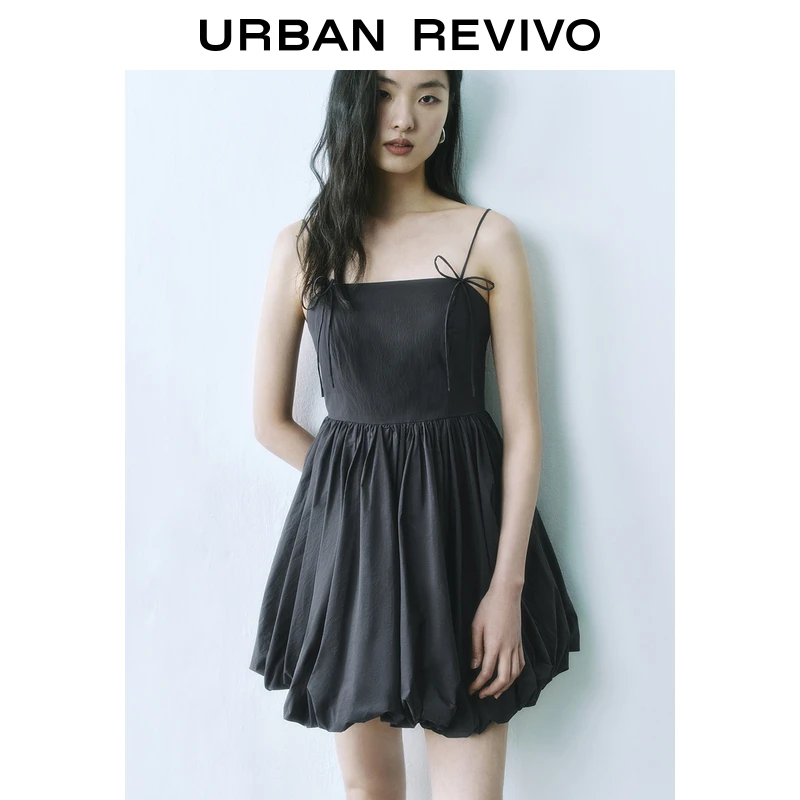 UR2025春季新款女装时尚蝴蝶结系带花苞吊带连衣裙UYU750066