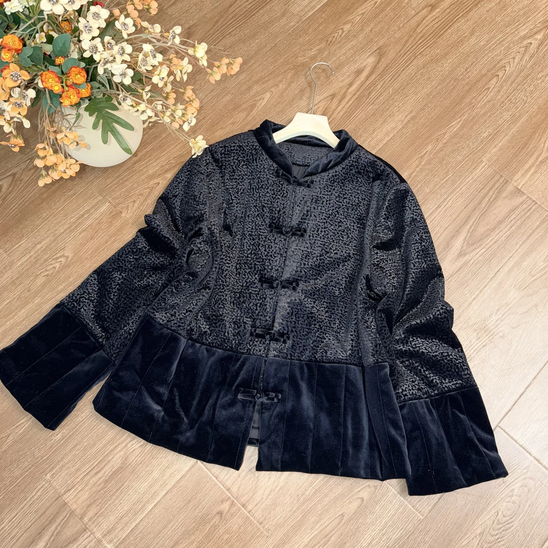 【大季原创】W064秋季新中式宽松丝绒棉服外套女国风复古女装