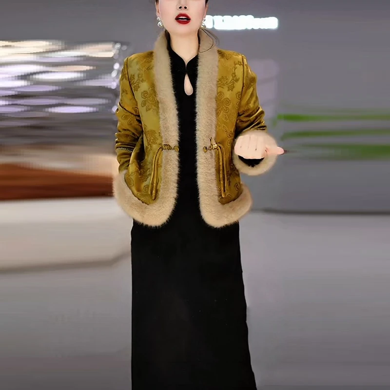 2025冬季新款气质国风夹棉保暖套装高级洋气气质加厚连衣裙两件套