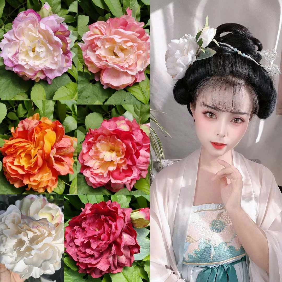 高档仿真牡丹芍药花富贵芍药风牡丹绢花发饰古风拍照写真绢花发饰