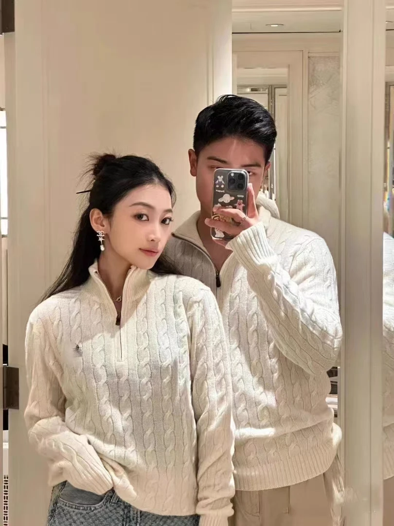 小马刺绣情侣款半拉链针织衫秋冬毛衣针织毛衫老钱风休闲毛衣