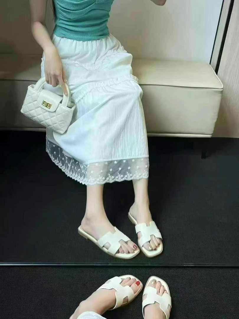 防滑夏季修面圆头平底纯色一字拖软底外穿高跟粗跟