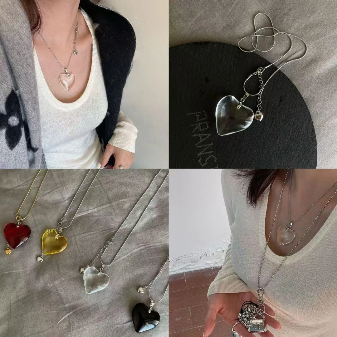 铜合金项链  透明爱心项链女韩国小众锁骨链简约高级感气质配饰品