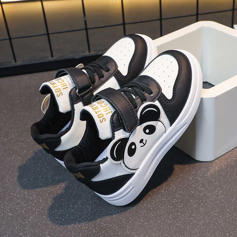 品牌断码女童小白鞋2025春秋软底儿童运动鞋熊猫板鞋女孩单鞋