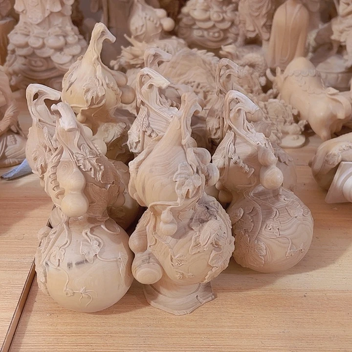 木剑****雕小叶黄杨木11高葫芦有瑕