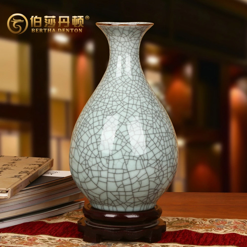 BERTHA DENTON/伯莎丹顿中式仿古官窑裂纹釉花瓶工艺摆件装饰