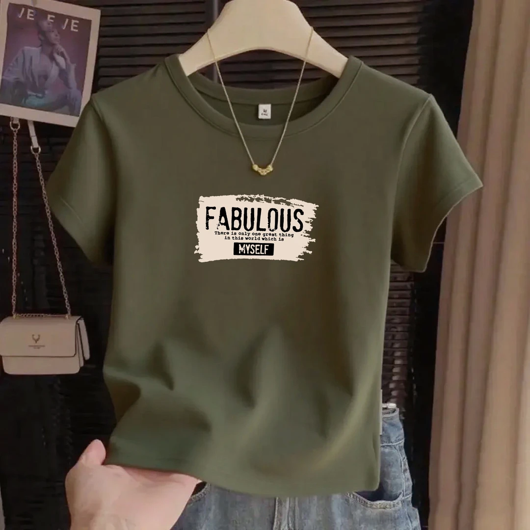 复古绿高考女T恤螺纹棉弹力显瘦圆领短款简约内搭外穿上衣橄榄绿