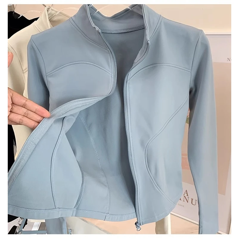 秋冬女士外套修身加厚运动瑜伽外套长袖收腰紧身款保暖外套普拉提