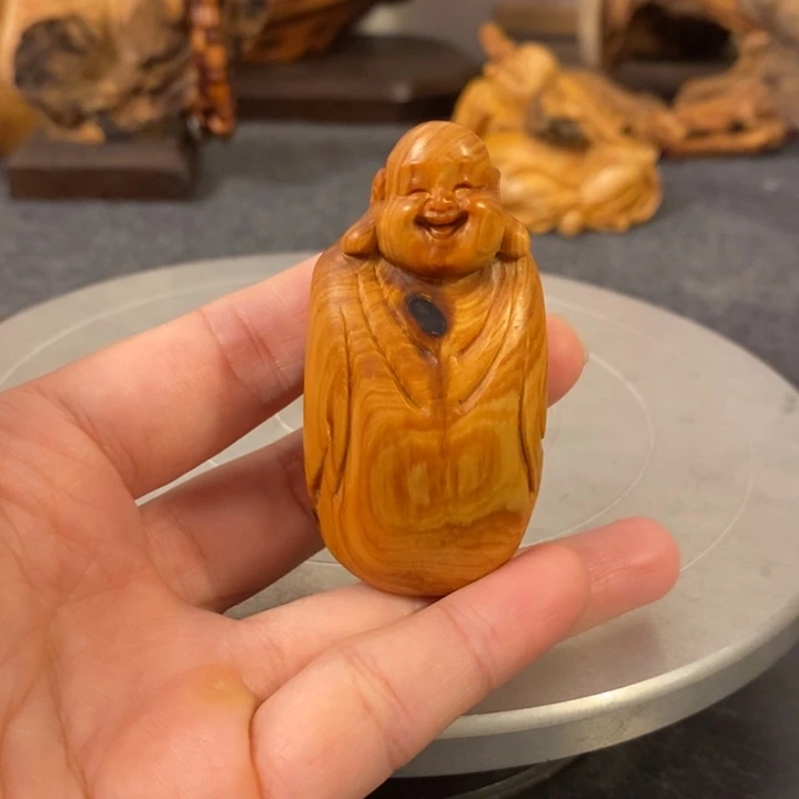 柏木（崖柏）崖柏弥勒佛手把件小摆件