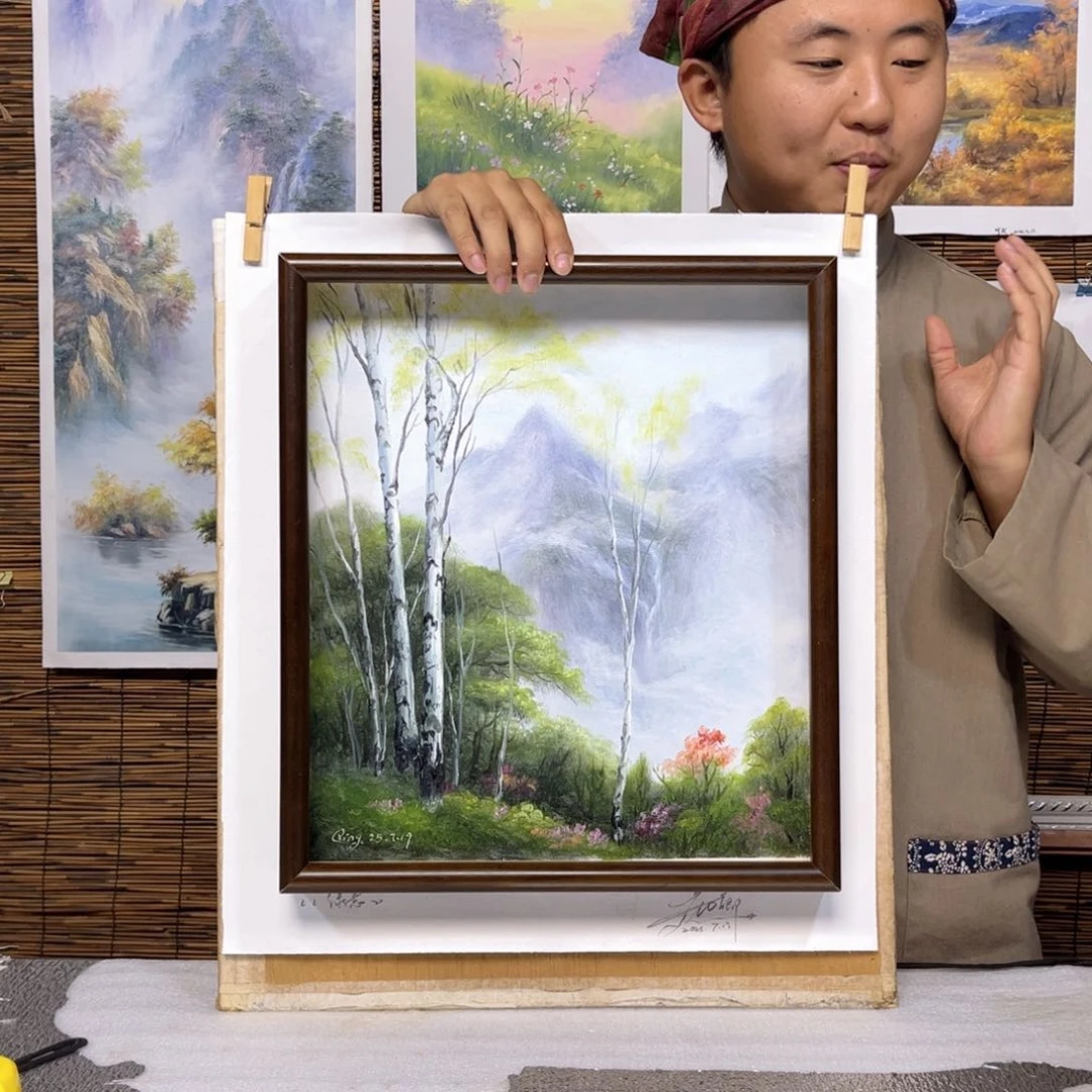 油画行路人小院绘画作品竞拍
