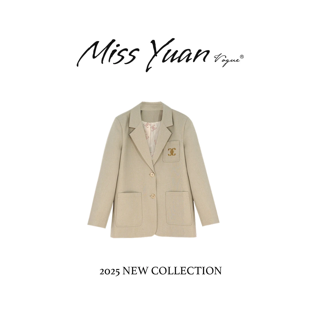 M.Y媛总  美拉德色系字母刺绣西装外套801240 卡其色