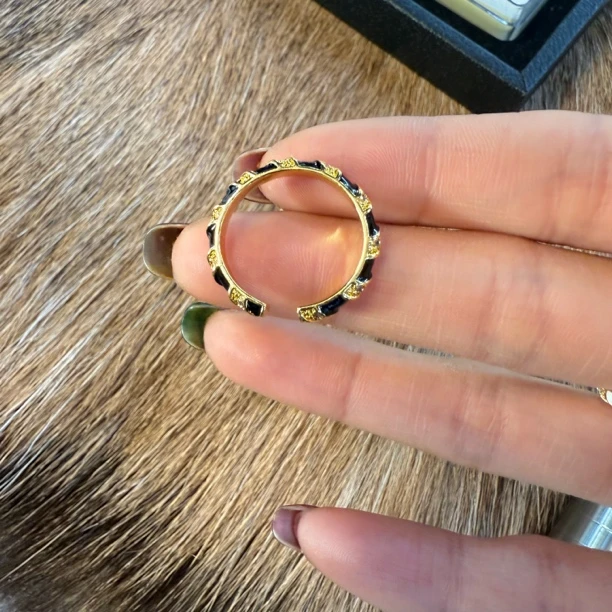 铜合金戒指 黑色珐琅彩开口戒指