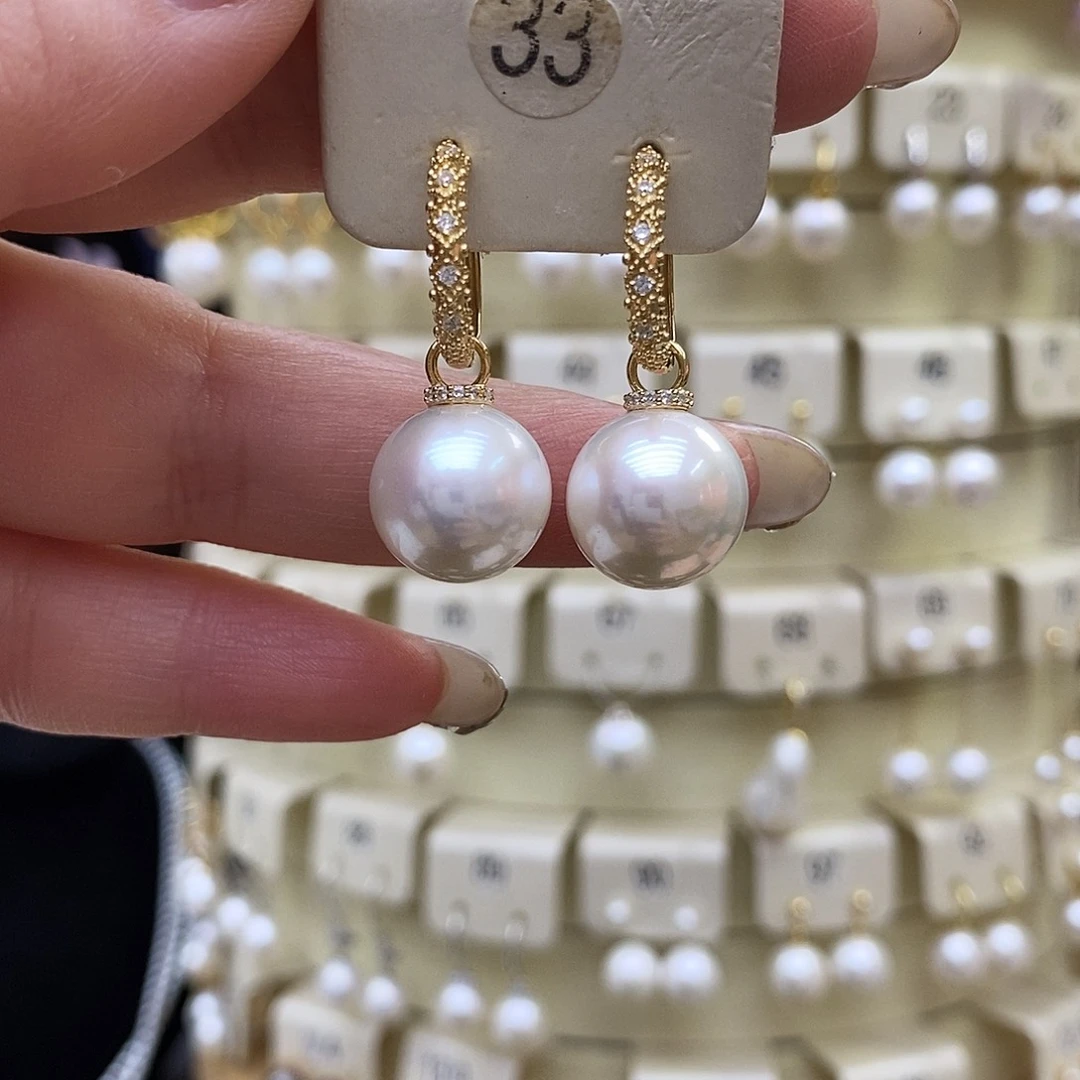 微***糖耳饰淡水珍珠银S925镶嵌