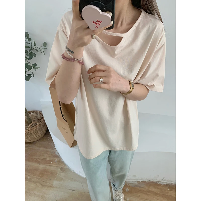 镂空圆领纯色短袖T恤 2025夏季新款韩版休闲上衣1231