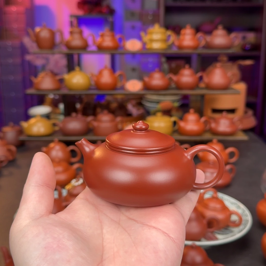 越***冬茶壶紫砂潮州手拉壶朱泥寒江130cc