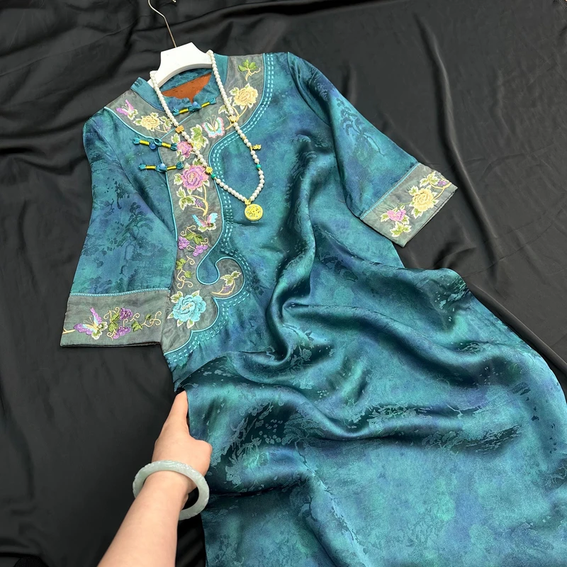 2891《鸳尾》常熟春夏新款重磅气质新中式设计师款国风复古连衣裙