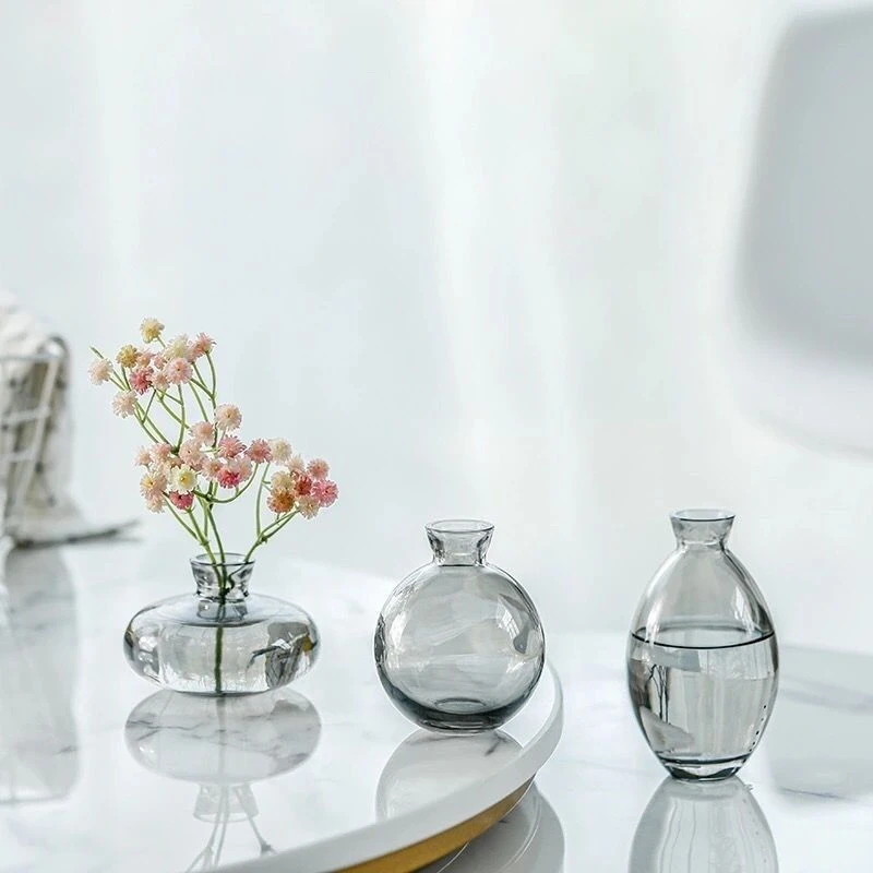 意式花瓶法式新款家居轻奢迷你小花瓶桌面透明水培鲜花客厅花瓶