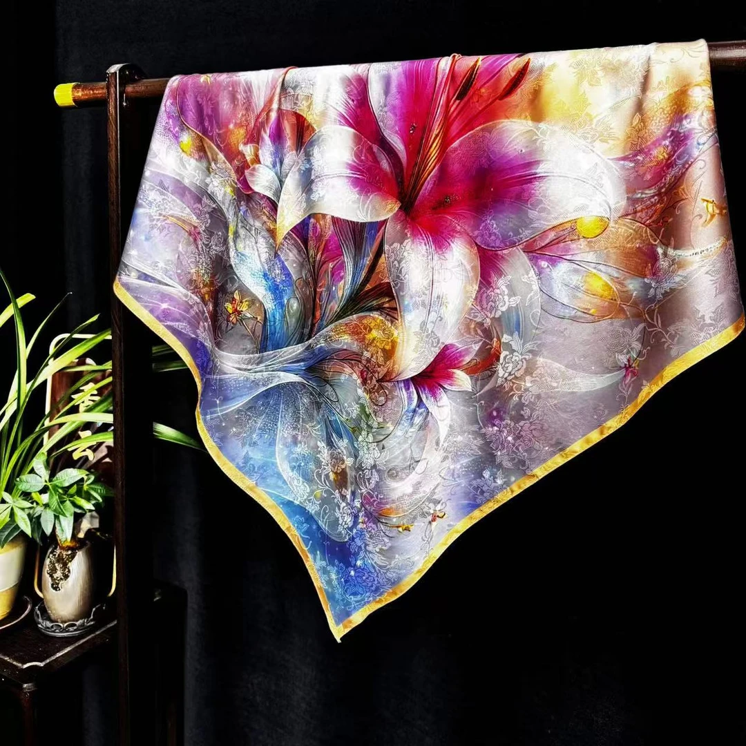 【梦幻水仙】花萝新中式香云纱方巾国风披肩丝巾70*70（609-A）