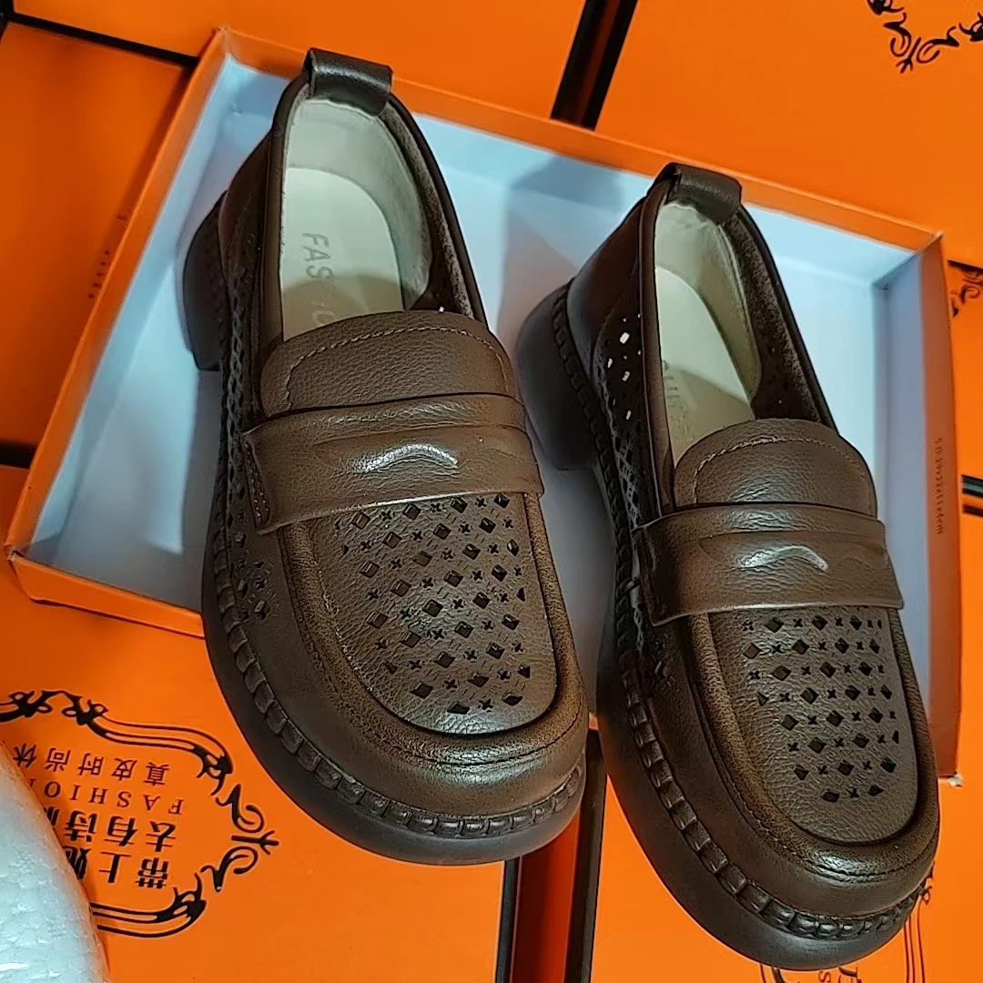 804-4棕色真皮镂空单鞋断码清仓