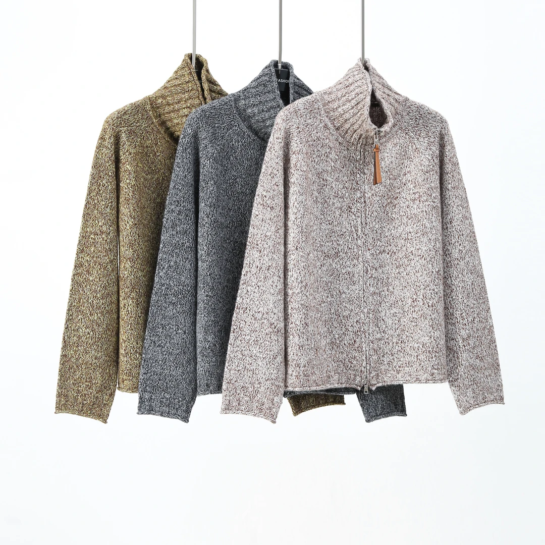 秋季厚款骆马绒云朵长袖针织毛针织衫印花高领秋冬针织打底衫6716