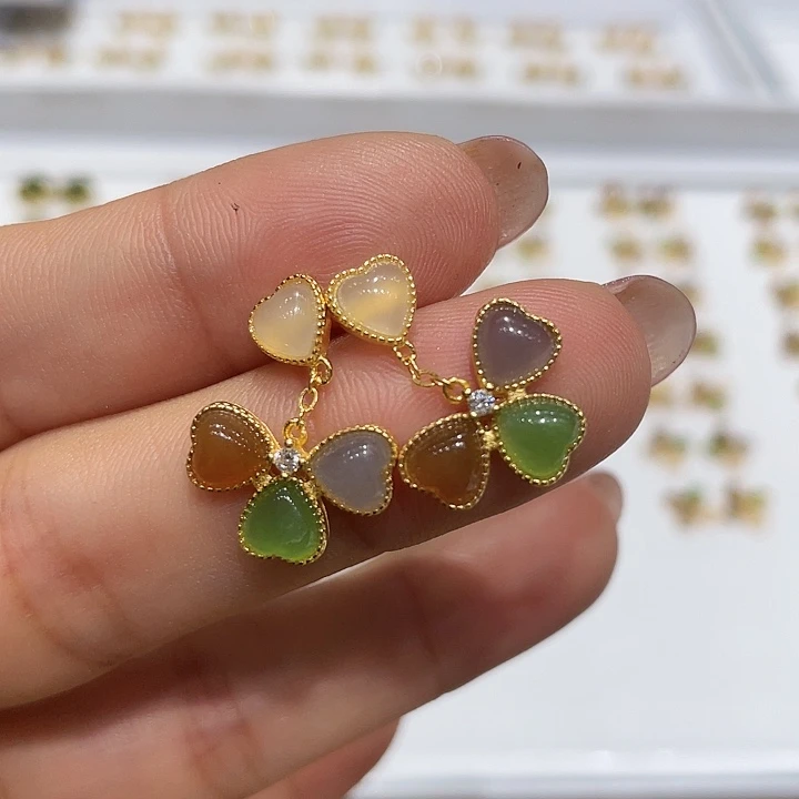 和田玉银S925镶嵌耳饰