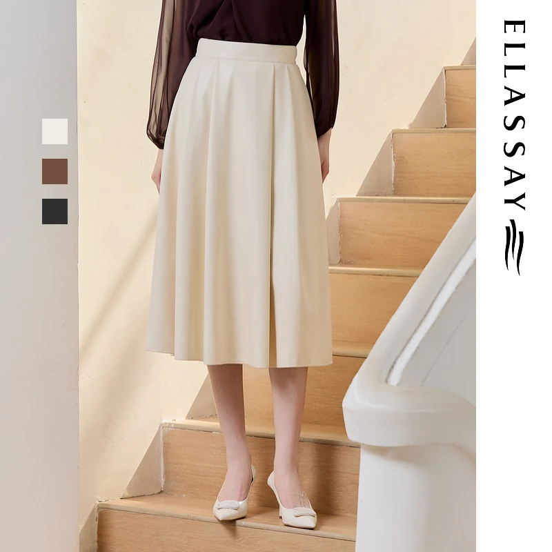 ELLASSAY歌力思2025秋季新款优雅气质PU皮半身裙女EWU363Q00900