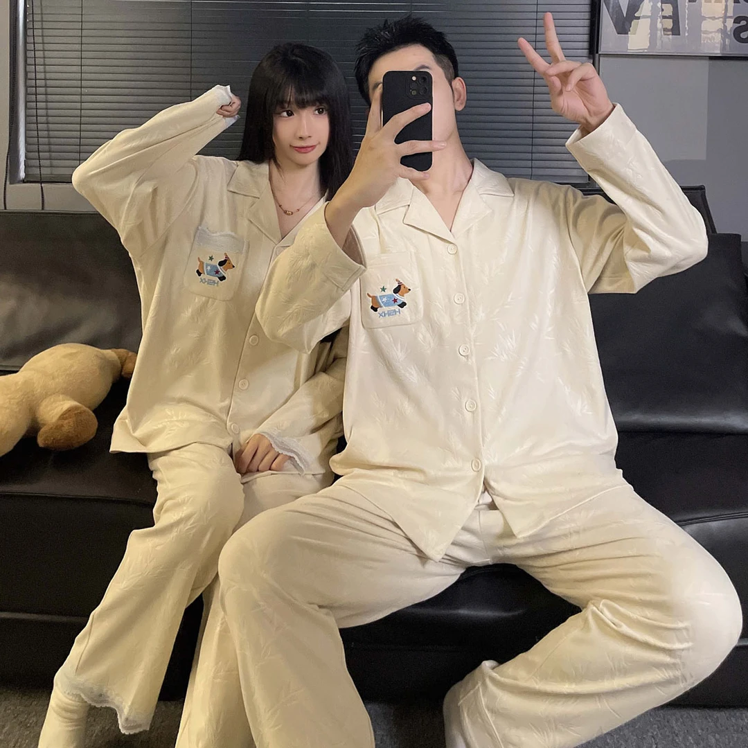 情侣睡衣女德绒春秋季长袖卡通新款海岛绒男士秋冬大码家居服套装