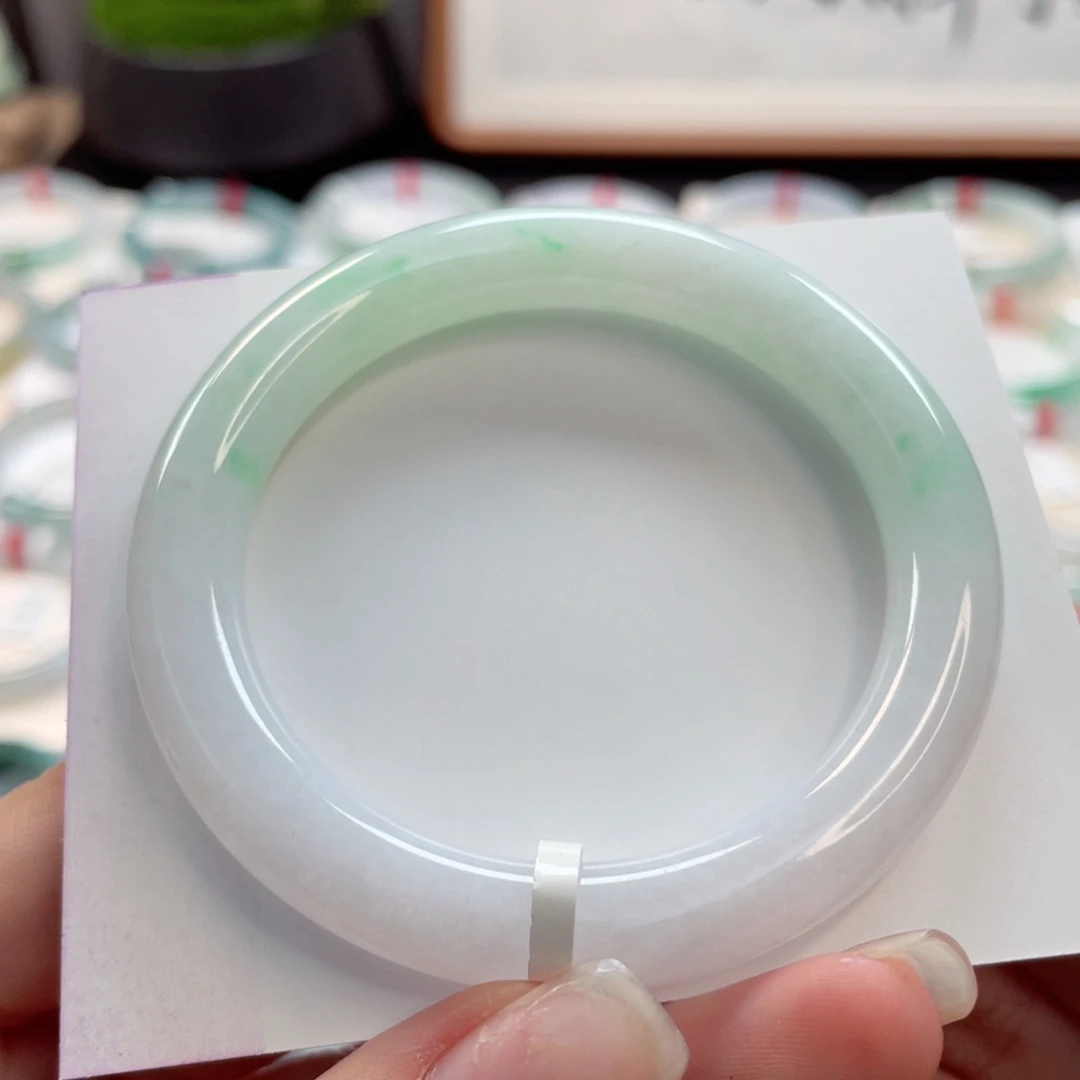 【闪购商品】翡翠手镯未镶嵌51.5圆条飘金丝翠圈粉31号