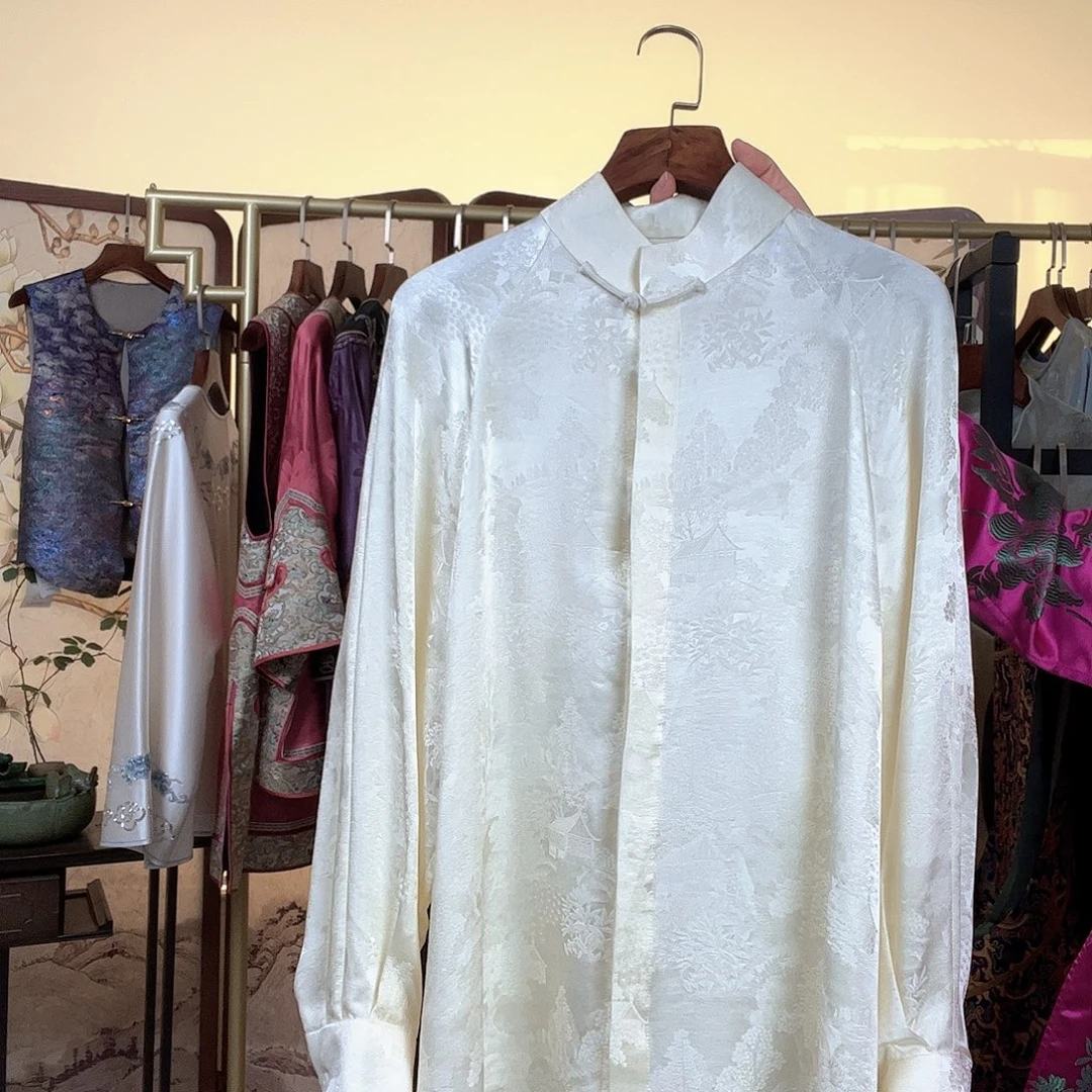 桑蚕丝提花面料立领衬衫ML