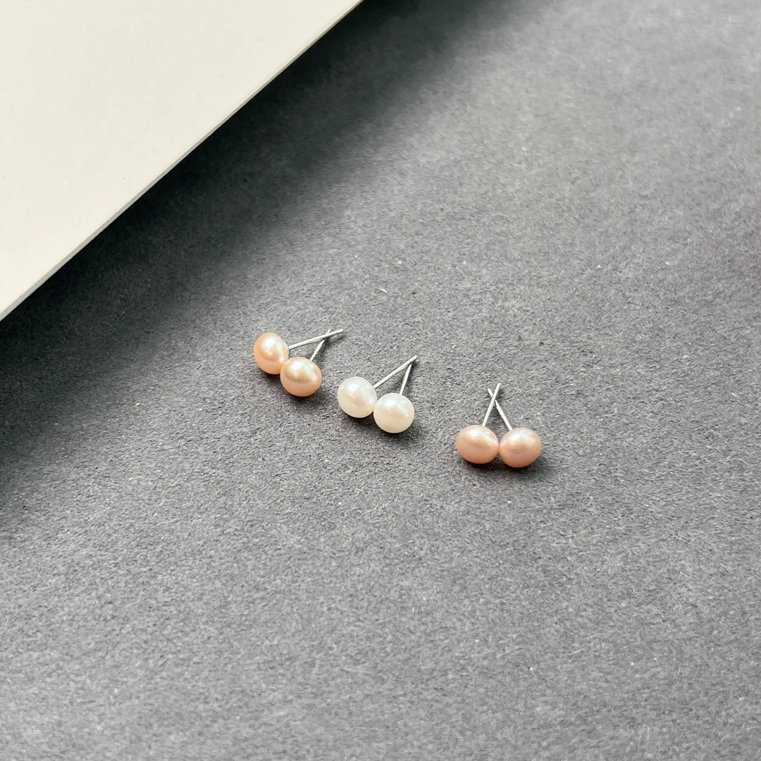 天然淡水珍珠耳钉三对S925银