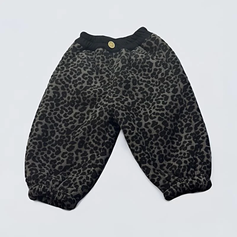 男童豹纹加绒裤秋冬新款韩版休闲裤时髦宝宝加厚保暖束脚长裤