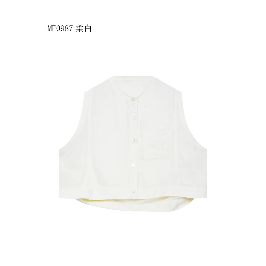 【麻訪家】MF0987柔白文艺简约休闲百搭坎肩开衫上衣